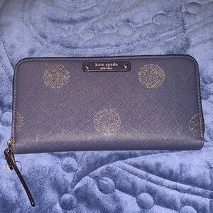 kate spade New York Navy glitter Polka Dot Zip Wallet